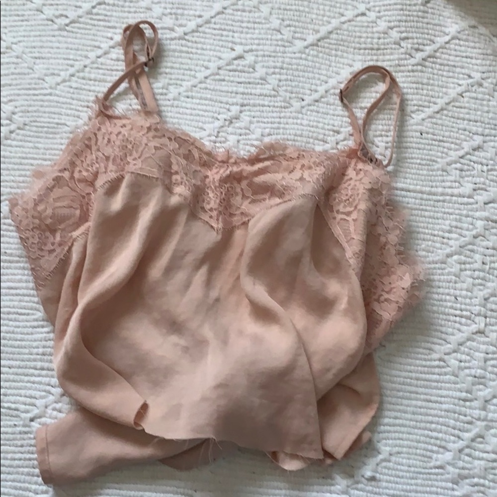 pink lace tank top with tie back